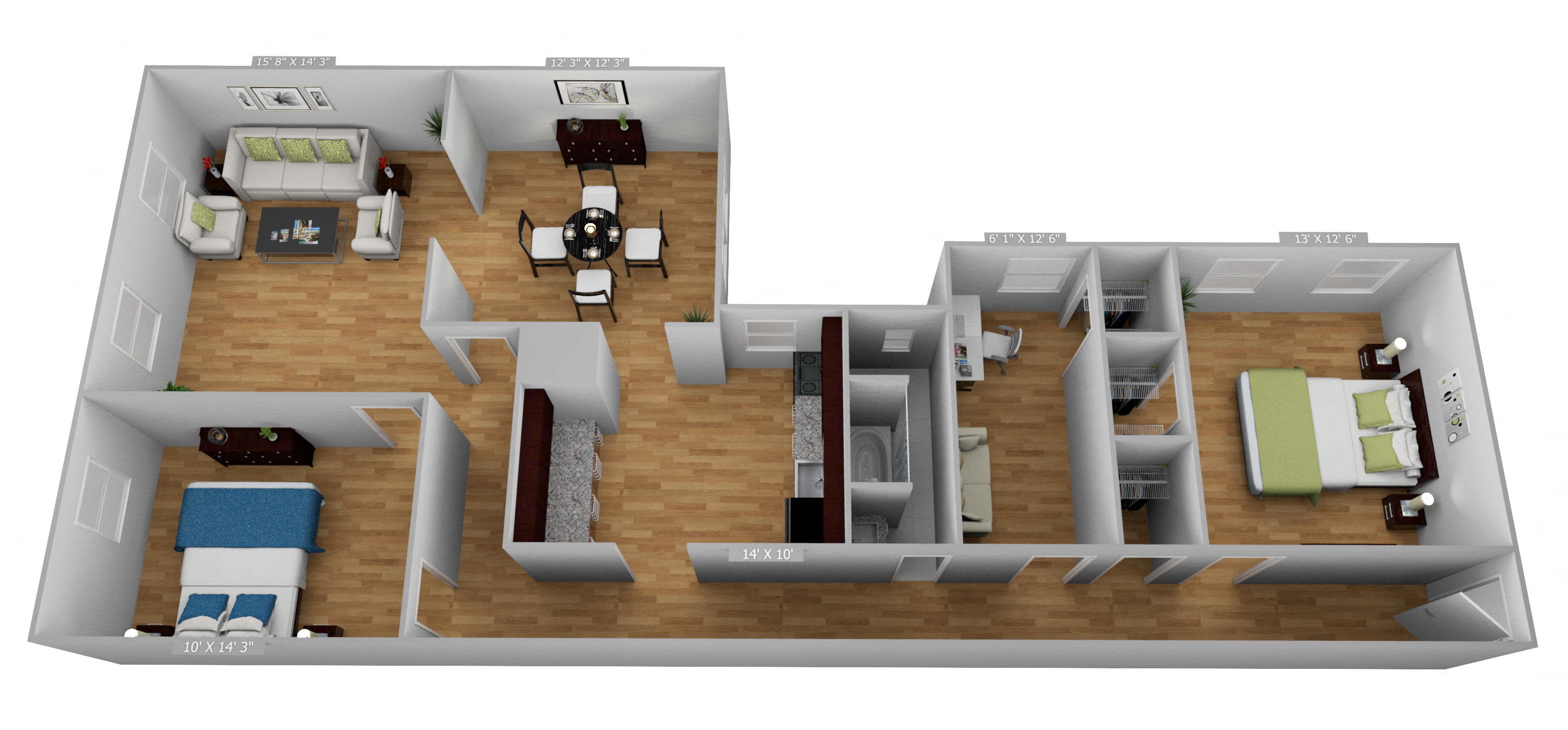 Floor plan for 3 beds, 1 bath, 1300 sqft